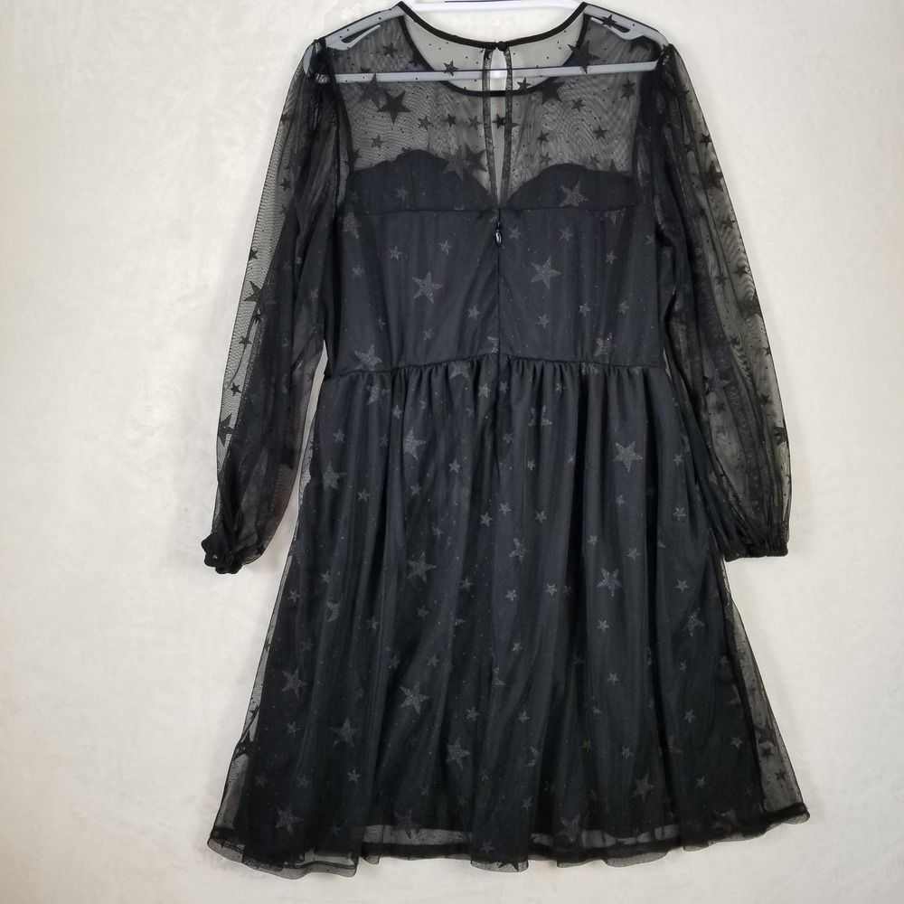 Torrid Womens 18 Black Mesh Star Print Celestial Glitter Long Sleeve Midi Dress - Picture 2 of 7